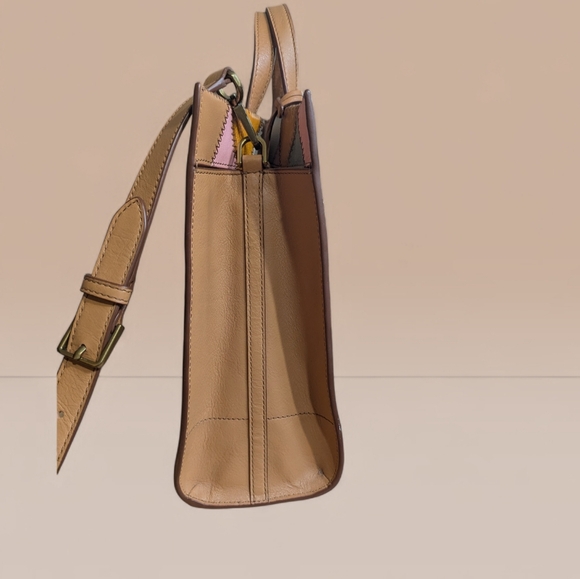 👜 Fossil Patchwork Leather Tote Satchel Crossbody - Picture 3 of 13